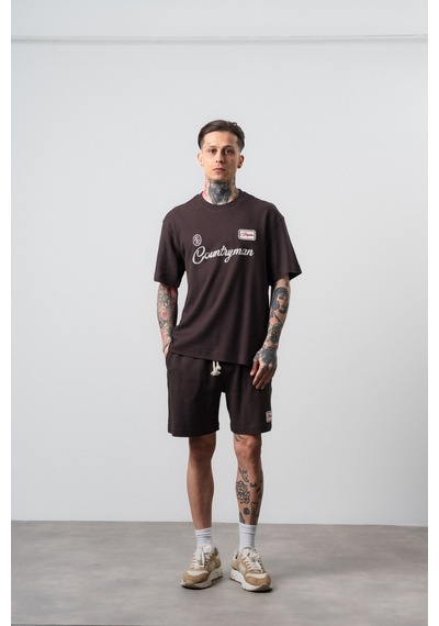 Erkek Countryman Nakışlı Regular Fit T-shirt Şort Takım Kahve Kahverengi