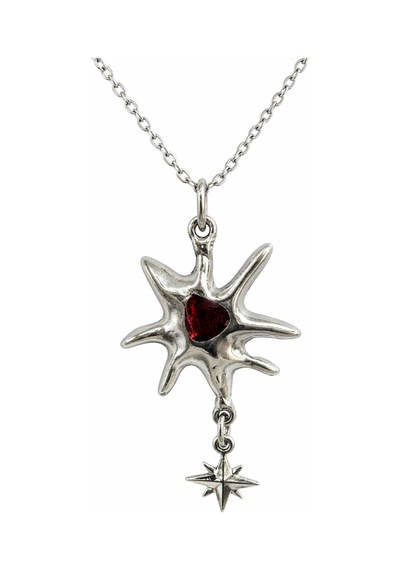 Gotik Güneş Form Kırmızı Detaylı Unisex Kolye 60 Cm Metal Zincir Çok renkli