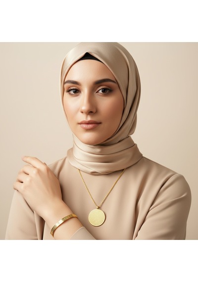 Hat Sanatı Ayetel Kürsi Kolye Ve Ayetel Kürsi Bileklik Seti Gold Çelik Altın