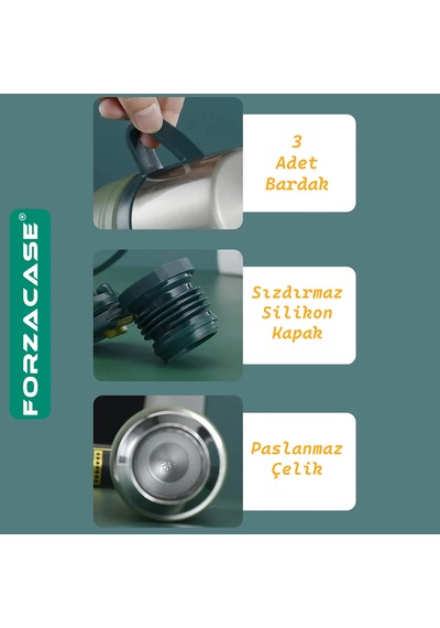 Forzacase 3 Bardaklı Paslanmaz Çelik 700 ML Termos - Fc435 Siyah