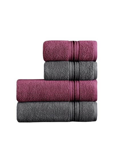 Molly Çift Renk Banyo Havlusu, 4'lü Paket 2 Parça 70x135 ,2 Parça 50x85 Yumuşak Ve Emici, Kaliteli Günlük Kullanıma Uygun %100 Pamuk Havlu Mürdüm-gri Gri-mürdüm