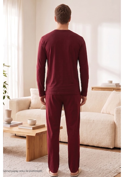 Siyah İnci Baskılı Pamuklu Likralı Örme Pijama Takım 26241803 bordo