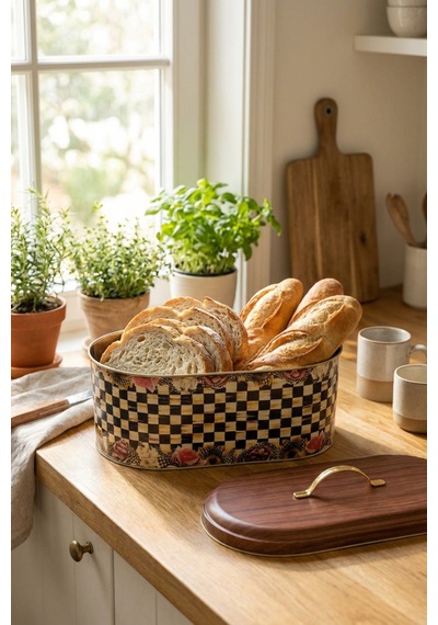 Makri Home Ekmeklik, Metal Ekmeklik, Ekmek Sepeti, Çiçek Desenli Ekmeklik, Yerli Üretim 34 Cm X 19 Cm X 16 Cm Krem