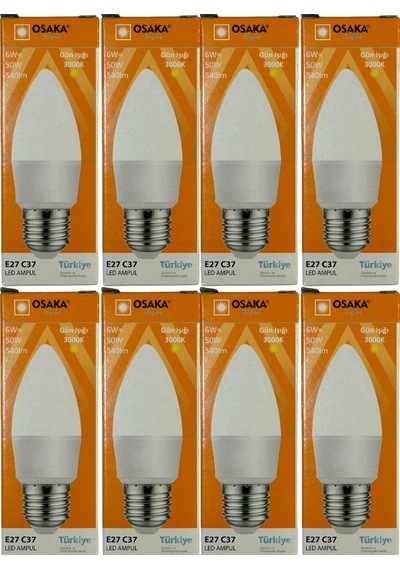 Osaka 6w 50w 3000k Sarı Işık E27 Duylu Led Ampul 8 Adet