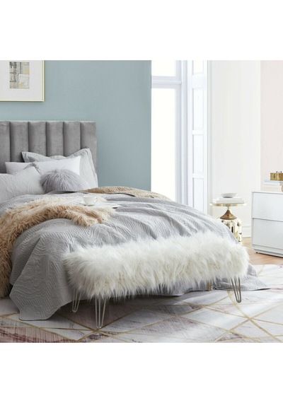 Şila Bench Beyaz Peluş - Silver Ayaklı 90 Cm