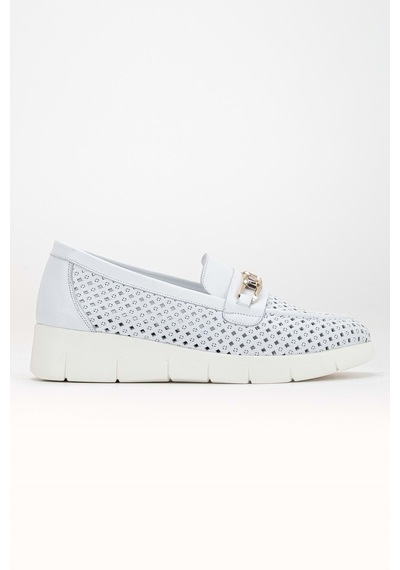 Analin Shoes Kadın Hakiki Deri Günlük Lazerli Tokalı Rahat Ayakkabı Beyaz