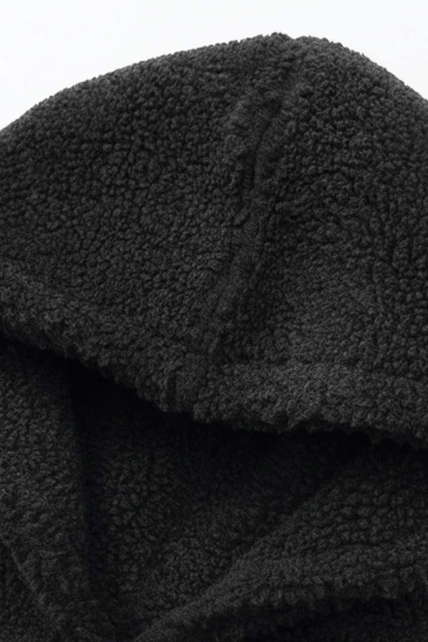 Genius Store Genıus Store Erkek Kapüşonlu Polar Sherpa Kuzu Kumaş İçi Şardonlu Kapüşonlu Sweatshırt Sherpa-kap Siyah