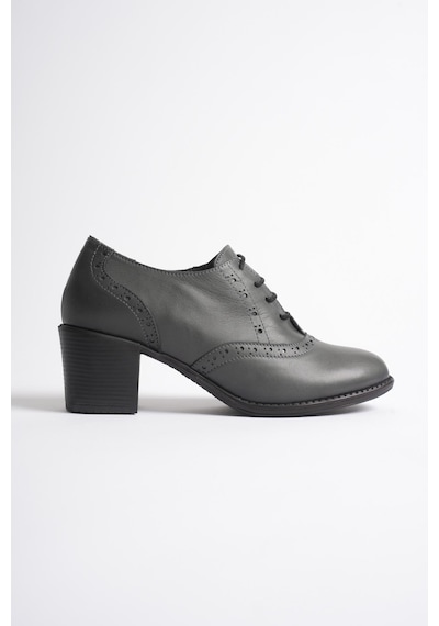 Analin Shoes Kadın Hakiki Deri Bağcıklı Klasik Topuklu Ayakkabı Gri