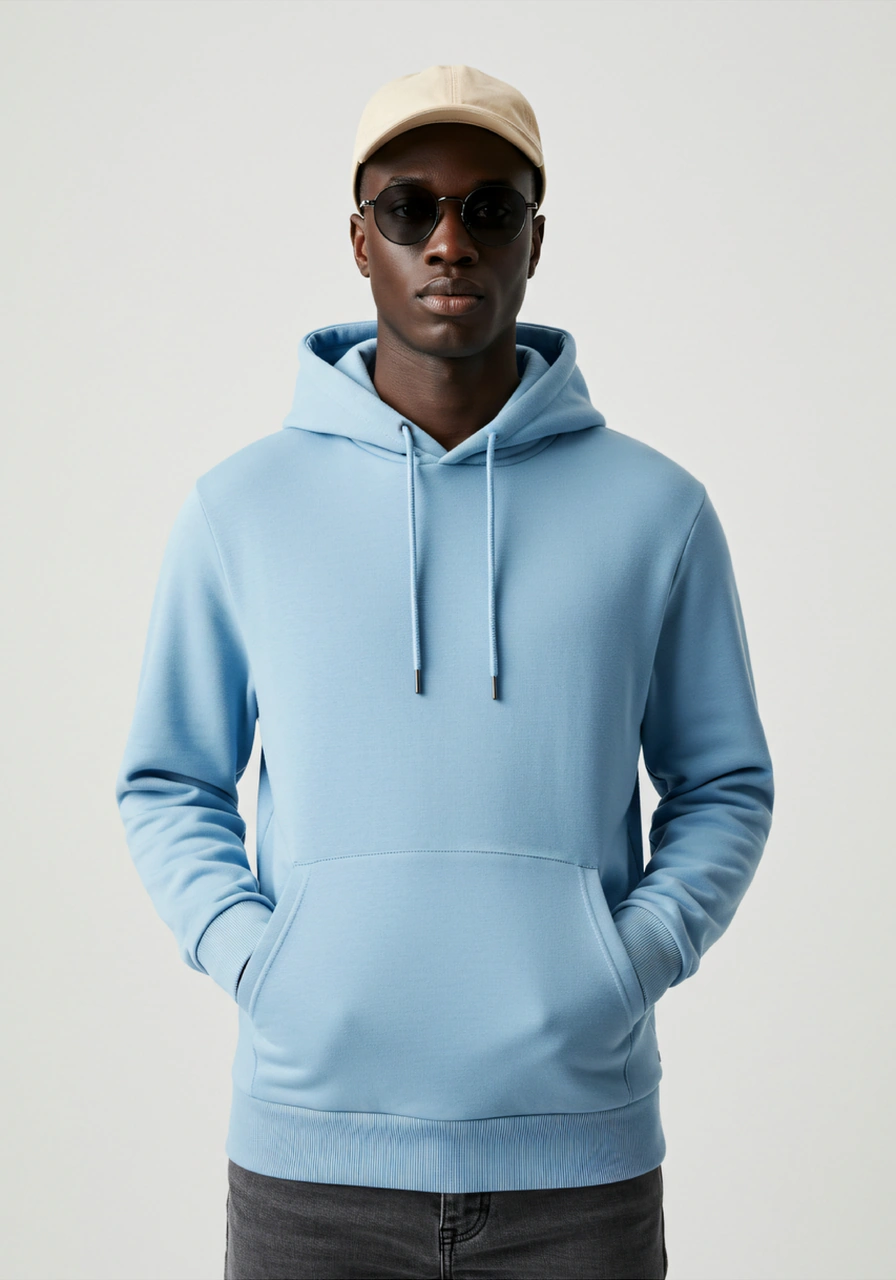 Erkek Oversize %100 Pamuk Yüksek Kalite Erkek Kapüşonlu Sweatshirt Mavi