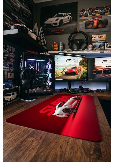 Toyota Supra Beyaz Kırmızı Tasarım 40x90 Cm Oyuncu Mousepad Kaymaz Taban Büyük Boy Siyah