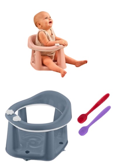 Flosoft Vakumlu Bebek Banyo & Mama Oturağı + Silicolife 2 Adet Silikon Mama Kaşığı Hediye Mavi