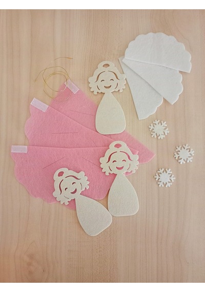 Pembe Elbiseli Keçe Melek 3'lü Set Yılbaşı Süsü - Kendin Yap Kolay Montessori Aktivite