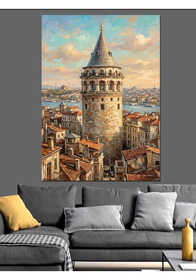 Galata Kulesi İstanbul Şehir Panoraması Dekoratif Kanvas - Mdf Ahşap Tablo