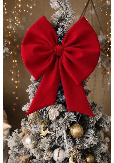 Kurdele Orta Yıllbaşı Ağaç Süs Noel Kırmızı Fiyonk 37x40cm Kırmızı - 787285796
