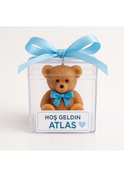 Hediyelik Ayıcık Mum Erkek Bebek Mavi Kurdeleli, Bebek Kokulu, Etiketli Mevlüt & Baby Shower Hediyesi 10 Adet Kahverengi