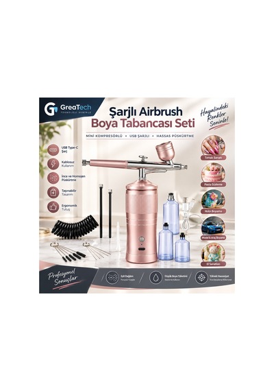 Şarjlı Airbrush Boya Tabancası Seti Kompresörlü Tırnak Sanatı, Hobi Boyama, Pasta Süs, Nemlendirici Sprey - 929905823