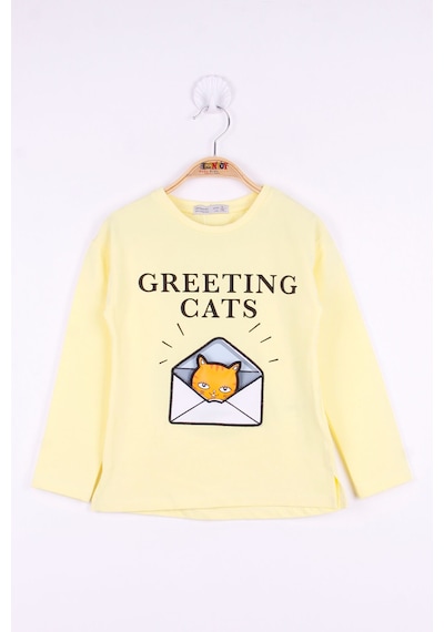 Toontoy Kids Toontoy Kız Çocuk Kedi Baskılı T-shirt Sarı