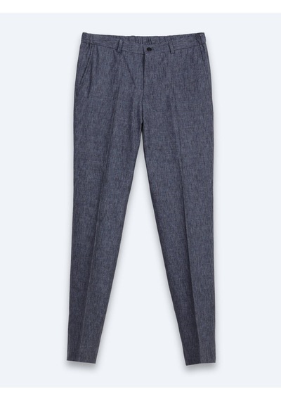 Kip Mavi Desenli Modern Fit Keten Karışımlı Takım Elbise