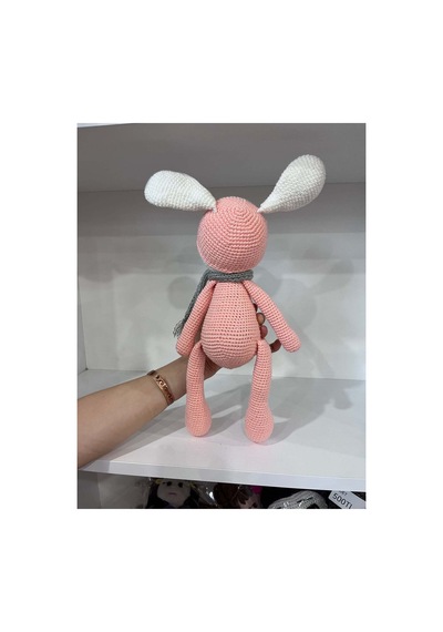 El Yapımı Amigurumi Uyuyan Tavşan - Atkılı Örgü Oyuncak Somon