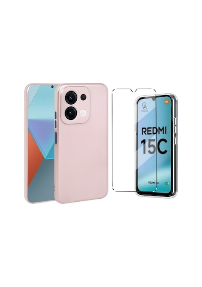 Xiaomi Redmi 15c İle Uyumlu Kılıf Soft Yumuşak Telefon Kılıfı Ve Temperli Cam Ekran Koruyucu Rose Gold