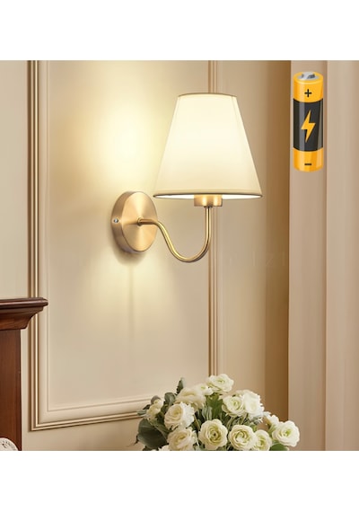 Modern Tasarım Pilli Aplik Gold Sarı Ledli Tak Çalıştır Krem Şapkalı Led Aplik Harika Görsel Gold