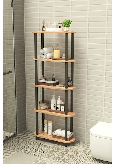Soft 5 Katlı Banyo Düzenleyici Çok Raflı Banyo Organizeri Çok Amaçlı Banyo Düzenleyici - Meşe Meşe