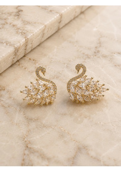 Kuğu Taşlı Küpe Gold Renk