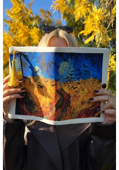 Kitap Kılıfı Ve Metal Kitap Ayracı Seti Van Gogh Buğday Tarlası Ve Kargalar