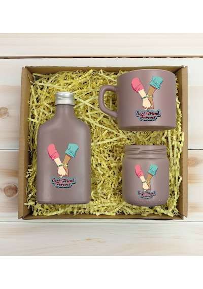 Bk Gift Kişiye Özel İsimli Dtf Best Friend Temalı Mat Gri Kahve Fincanı & Kolonya & Mum Hediye Seti-5, Arkadaşa Hediye, Doğum Günü Hediyesi Kobitmeyen
