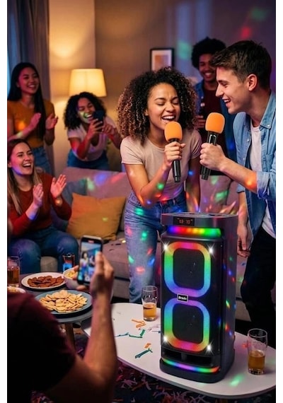 Premium Torima Bluetooth Hoparlör Karaoke Bts1989 Siyah Ses Ürünü Işıklı Cihaz Müzik Aleti