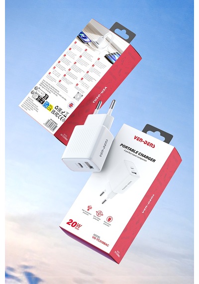 Ven-dens Vd-tc019bac 20 W Type-c Ve 18 W Usb-a Çift Port Hızlı Şarj Adaptörü, Kompakt Tasarım, Beyaz