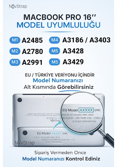 Novstrap Apple MacBook Pro 16 İnç M5 Pro M5 Max A3428 A3429 İle Uyumlu Türkçe Q Şeffaf Klavye Koruyucu Kılıf Şeffaf