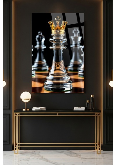 Gold Satranç Cam Tablo Modern Sanat Tablosu Parlak Ve Net Görüntü Kafe Ve Ofis İçin Anlamlı Hediye Seçeneği Kolay Montaj Askılı
