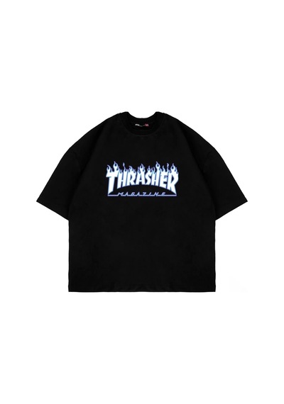 Startmore Thrasher Flam Baskılı Oversize Unisex Siyah Siyah