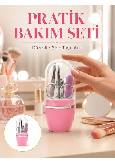 Tırnak Bakım Manikür Pedikür Seti 4 Parça Pembe Ev Ve Seyahat Uyumlu Yeni Nesil