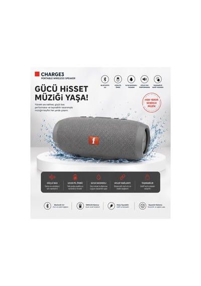 Charge3 Bluetooth Hoparlör Usb Ve Hafıza Kartı Girişli Fm Radyolu Şarjlı Taşınabilir Kablosuz Speaker Mp3 Çalar Tüm Cihazlara Uyumlu