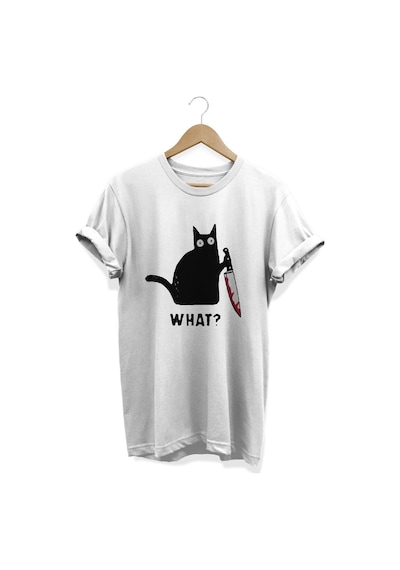 Kedi Baskılı Beyaz T-shirt Beyaz
