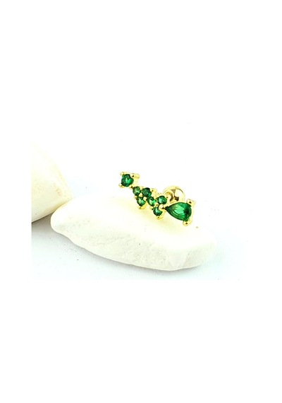 Yeşil Zirkon Taşlı 925ayar Gümüş Üzerine Altın Kaplama Tragus Ve Helix Kikirdak Piercing Altın