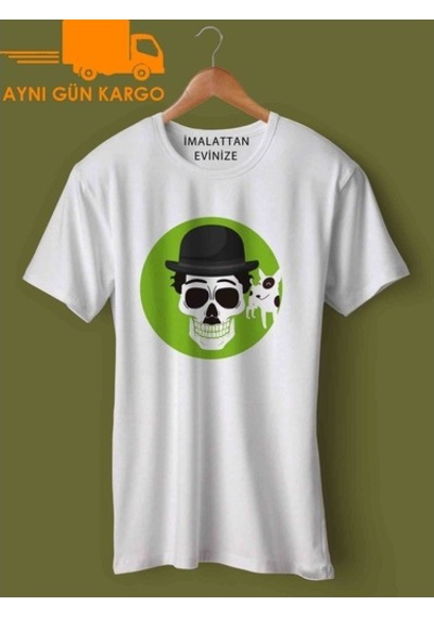 Charlie Chaplin Skull Baskılı Tişört Tshirt Ücretsiz Kargo