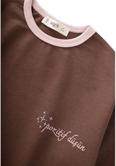Cigit Geniş Kesim Mevsimlik Uzun Kollu T-shirt 2-8 Yaş Kahverengi