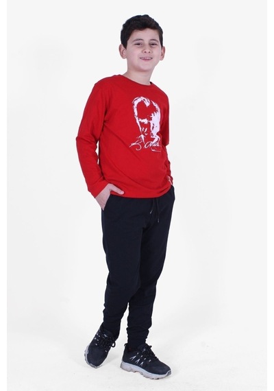 Fyk Kids Atatürk Baskılı Uzun Kollu Alt-üst Çocuk Takım Kırmızı