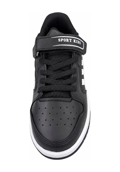 Papucumun Dünyası Çocuk Bağcıklı Cırt Cırtlı Kolay Giyimli Günlük Spor Ayakkabı Sneaker Siyah Beyaz