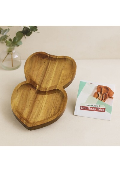 Akasya Kalpli 2 Bölmeli Ahşap Servis Tepsisi 25x14x1.4 Cm Açık Mavi