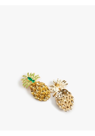 Koton Büyük Boy Taş Detaylı Çok Renkli Ananas Küpe Altın 5sak71009aa Altın Rengi