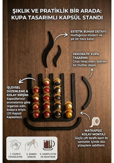 Lexroo Dekoratif Fincan Tasarımlı Nespresso Uyumlu Kapsül Tutucu Kahve