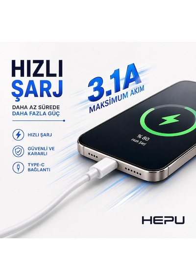 Hepu Hp-431 Royal Usb To Type-c Kablo Hızlı Şarj & Veri Aktarımı 1 Metre 0.1 M