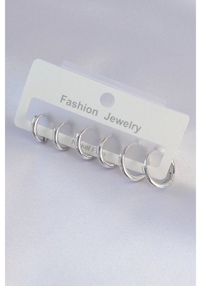 Pirinç Gümüş Renk Oval Küpe Seti Vice1395 2775 Diğer