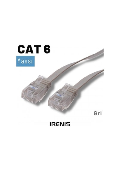 Irenis CAT6 Kablo Yassı Ethernet Network Lan Ağ İnternet Kablosu 7.5 M Gri