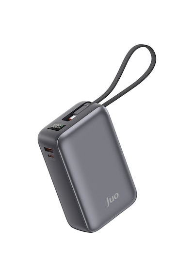 Juo 30000mah 65w Led Ekranlı Usb-a + Type-c Dahili Kablolu Powerbank Taşınabilir Pd Hızlı Şarj Cihazı Gri