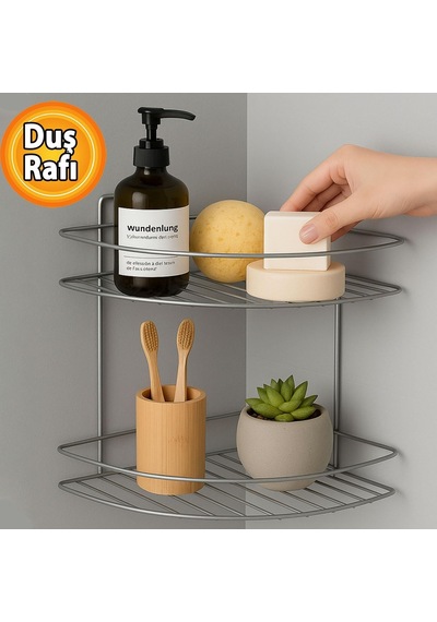 İki Katlı Krom Banyo Duş Köşe Rafı Paslanmaz Metal Şampuanlık Duvar Montajlı Düzenleyici Raf Seti Diğer